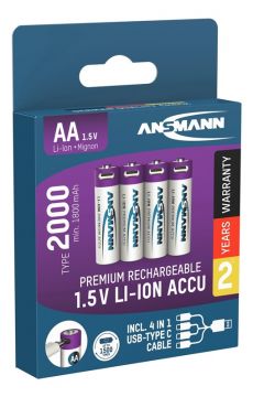 Įkraunami elementai ANSMANN AA, 1800 mAh, 1,5V, 4 vnt.