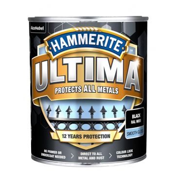 Metalo dažai Hammerite Ultima Smooth, 0.7 l, juoda