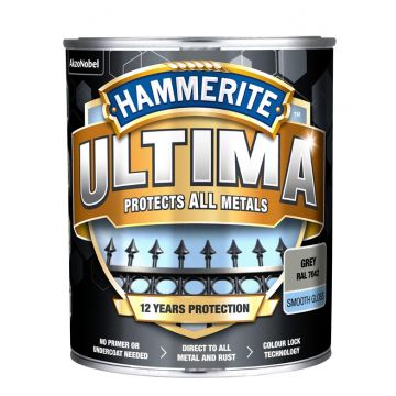 Metalo dažai Hammerite Ultima Smooth, 0.7 l, pilka