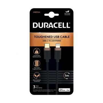 Laidas Duracell USB9012A, Lightning/USB-C, 1 m, pilka