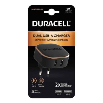 Buitinis įkroviklis Duracell DRACUSB16-EU, 2 x USB,pilka,24W