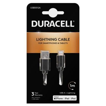 Laidas Duracell USB5012A, USB/Apple Lightning, 1 m, juoda