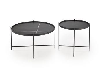 Kavos staliukų komplektas, juodas/marmuro, 48-73 x 40-47 cm