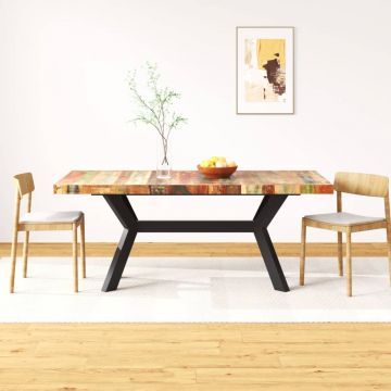  Valgomojo stalas, perdirbta mediena ir kryžm. plieno rėmas, 180cm