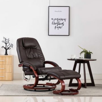  Atlošiamas masažinis krėslas su pakoja, rudas, dirbtinė oda
