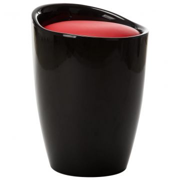  Taburetė-daiktadėžė, juodos ir raudonos spalvos, dirbtinė oda