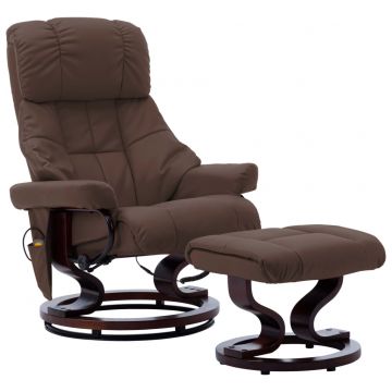  Atlošiamas masažinis krėslas, rudas, dirbtinė oda ir mediena