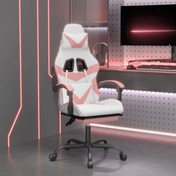  Žaidimų kėdė su pakoja, balta ir rožinė, dirbtinė oda