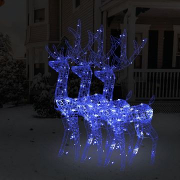  Kalėdinės dekoracijos elniai, 3vnt., 120cm, akrilas, mėlyni