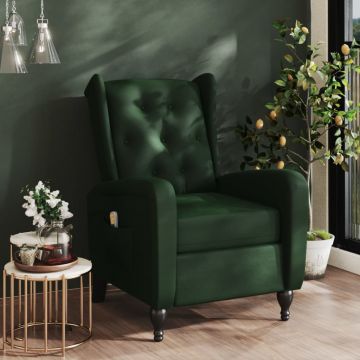  Atlošiamas masažinis krėslas, tamsiai žalios spalvos, aksomas
