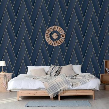 DUTCH WALLCOVERINGS Tapetai Geometric, mėlynos ir auksinės spalvos