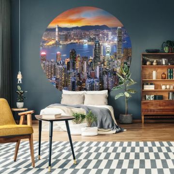 WallArt Tapetai Skyline by Night, 142,5cm, apskriti