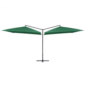  Dvigubas skėtis su plieniniu stulpu, žalios spalvos, 250x250cm