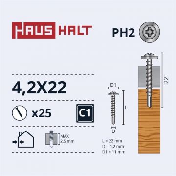 Savisriegiai Haushalt, DIN 14566, 4.2 x 22 mm, 25 vnt.