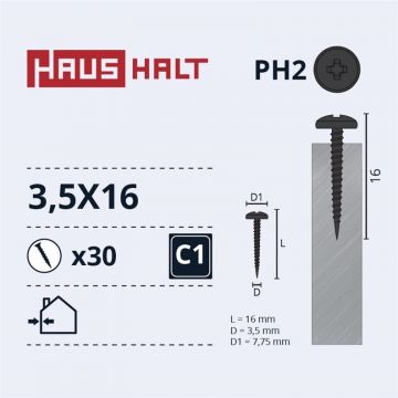 Savisriegiai Haushalt, DIN 7981C, 3.5 x 16 mm, 30 vnt.