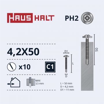 Savisriegiai Haushalt, DIN 14566, 4,2 x 50 mm, 10 vnt.