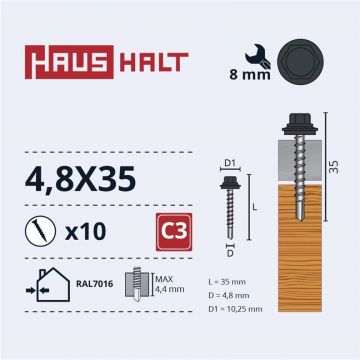 Savisriegiai Haushalt, DIN 7504K, 4,8 x 35 mm, 10 vnt.