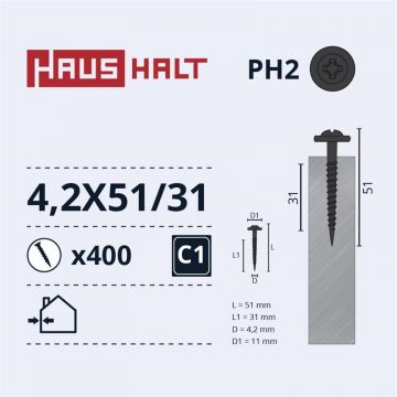 Savisriegiai Haushalt, DIN 14566, 4,2 x 51 mm, 400 vnt.