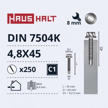 Savisriegiai Haushalt, DIN 7504K, 4,8 x 45 mm, 250 vnt.