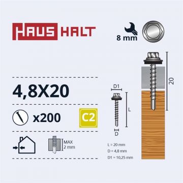 Savisriegiai Haushalt, DIN 7504K, 4,8 x 20 mm, 200 vnt.