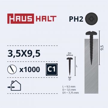 Savisriegiai Haushalt, DIN 7504N, 3,5 x 9,5 mm, 1000 vnt.