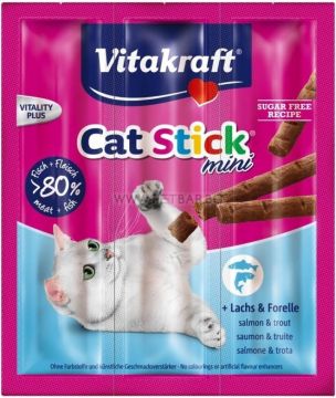 VITAKRAFT Cat-stick mini kačių skanėstai su lašiša ir upėtakiu 3 vnt.