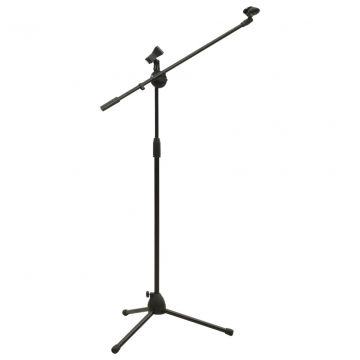  Trikojis mikrofono stovas su dvigubu užspaudžiamu laikikliu