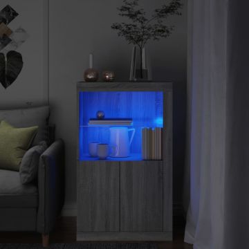  Šoninė spintelė su LED lemputėmis, pilka ąžuolo, mediena