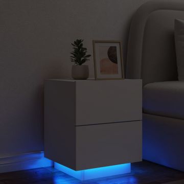  Naktinė spintelė su LED lemputėmis, balta, apdirbta mediena