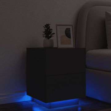  Naktinė spintelė su LED lemputėmis, juoda, apdirbta mediena