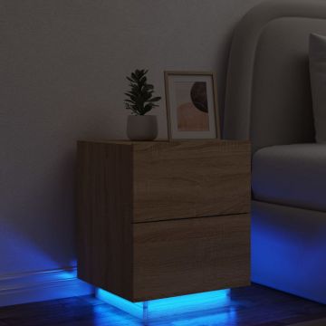 Naktinė spintelė su LED lemputėmis, ąžuolo, apdirbta mediena