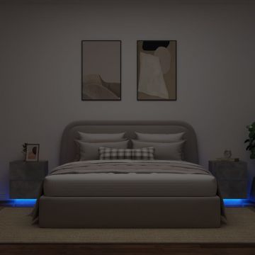  Naktinės spintelės su LED lemputėmis, 2vnt., betono, mediena