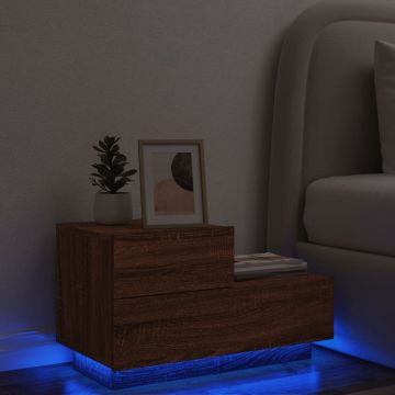  Naktinė spintelė su LED lemputėmis, ruda ąžuolo, 70x36x40,5cm
