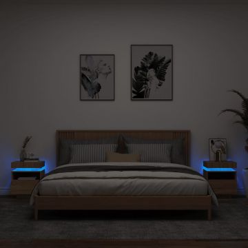  Naktinės spintelės su LED, 2vnt., ąžuolo, 40x39x48,5cm
