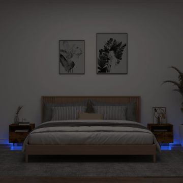  Naktinės spintelės su LED, 2vnt., dūminės ąžuolo, 40x39x37cm